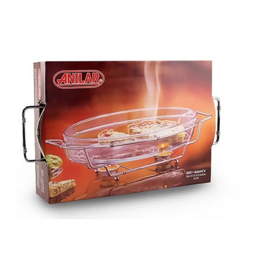 3.2L Tempered Glass Roasting Pan with Rack Metal Stand