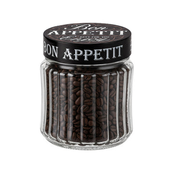 1L Ribbed Glass Storage Jar with Black Bon Appetit Lid