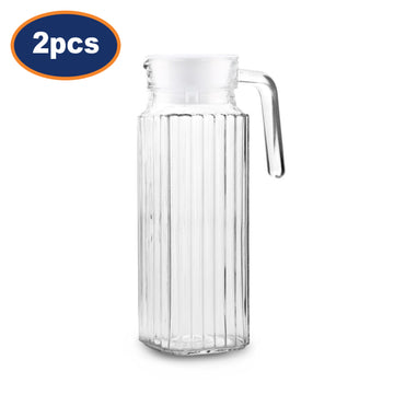 2Pcs 1L Clear Glass Water Pitcher Fridge Jug w/ Lid