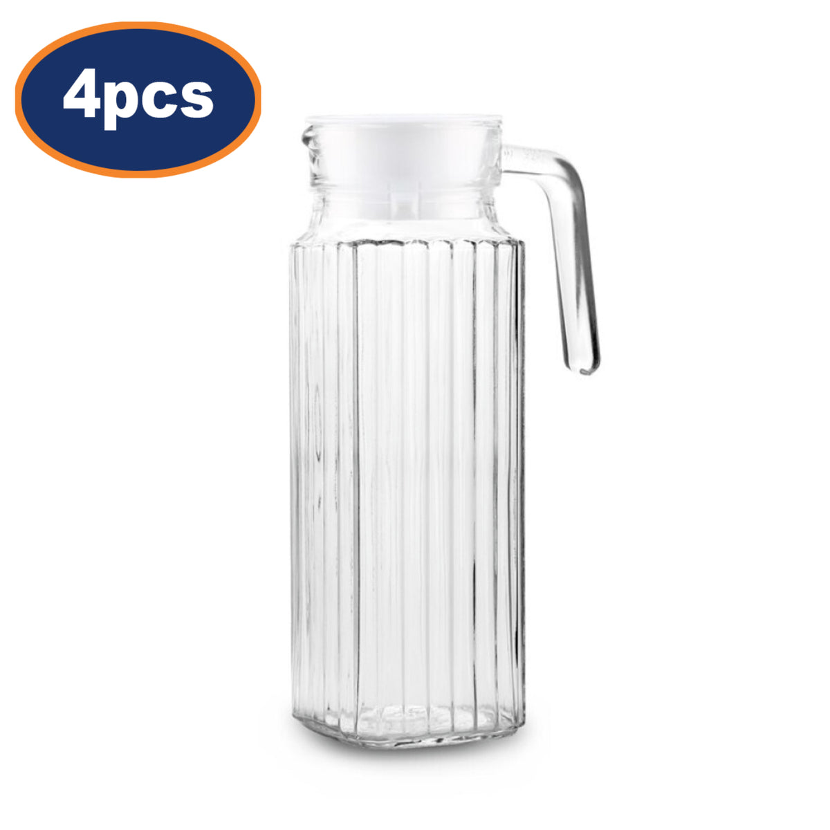4Pcs 1L Clear Glass Water Pitcher Fridge Jug w/ Lid