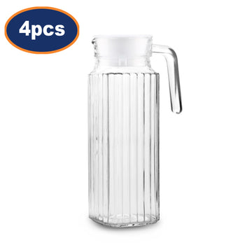 4Pcs 1L Clear Glass Water Pitcher Fridge Jug w/ Lid
