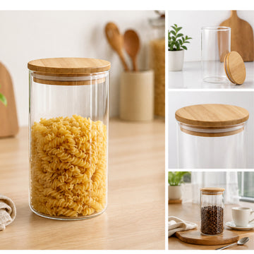 4Pcs 1.3L Glass Storage Jar with Wooden Airtight Lid