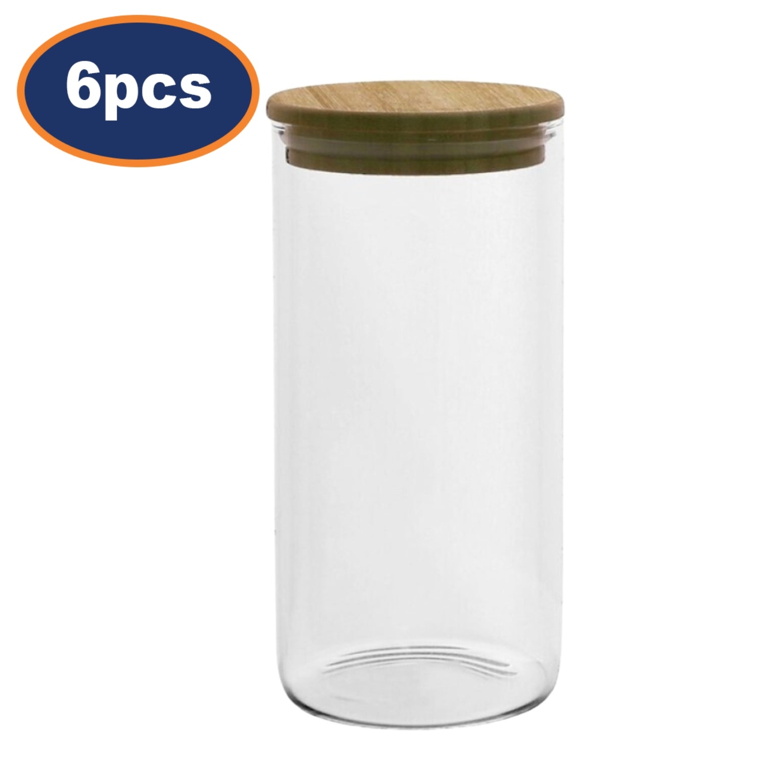 6Pcs 1.3L Glass Storage Jar with Wooden Airtight Lid