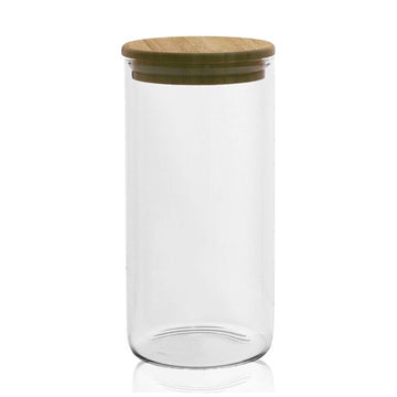6Pcs 1.3L Glass Storage Jar with Wooden Airtight Lid