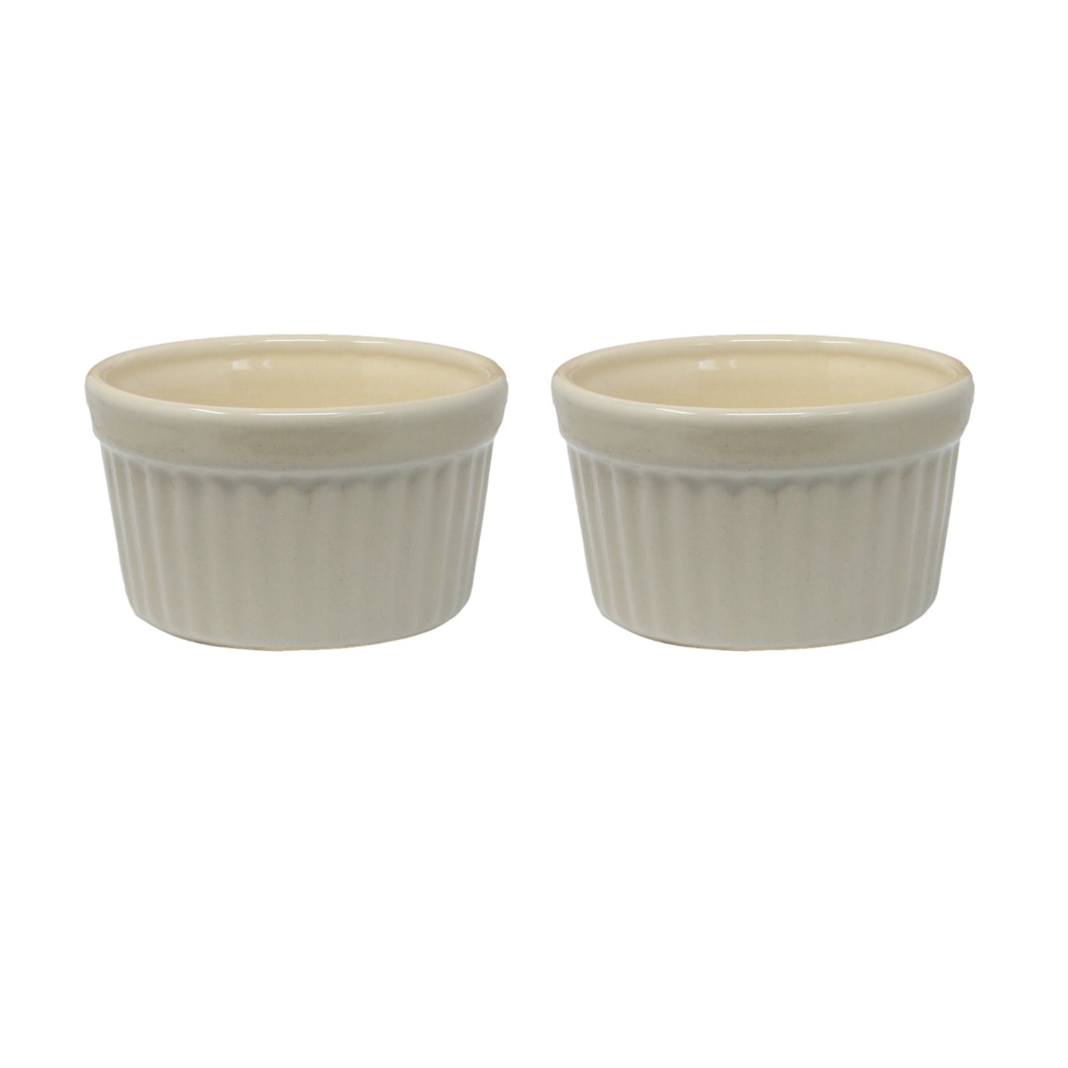 2Pcs Beige Ramekin Bowl Porcelain Fluted Souffle Dish