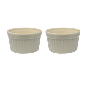 2Pcs Beige Ramekin Bowl Porcelain Fluted Souffle Dish