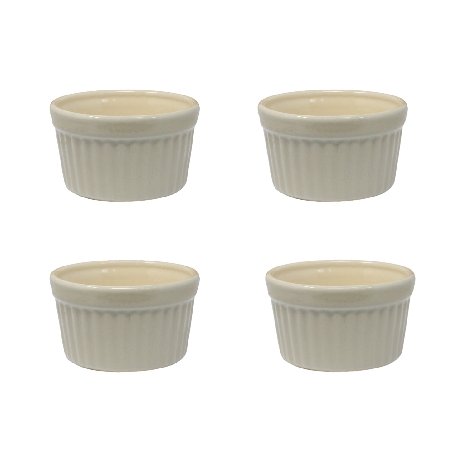 4Pcs Grey Ramekin Bowl Porcelain Fluted Souffle Dish