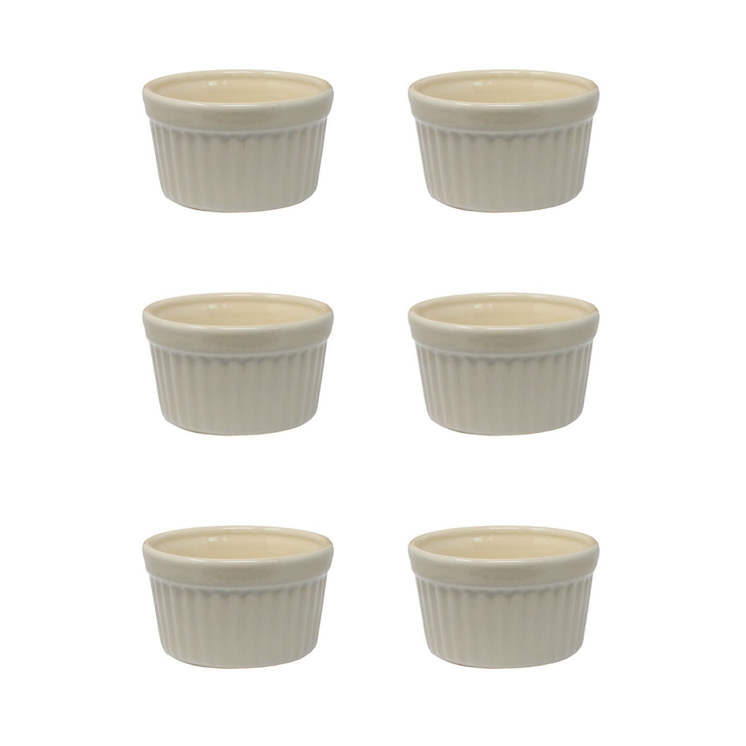 6Pcs Beige Ramekin Bowl Porcelain Fluted Souffle Dish