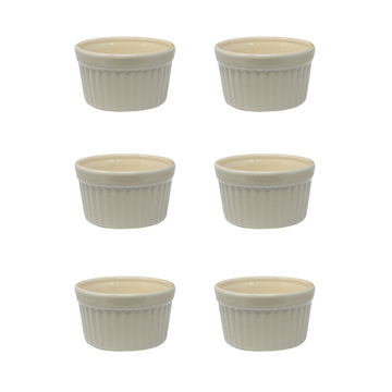 6Pcs Beige Ramekin Bowl Porcelain Fluted Souffle Dish