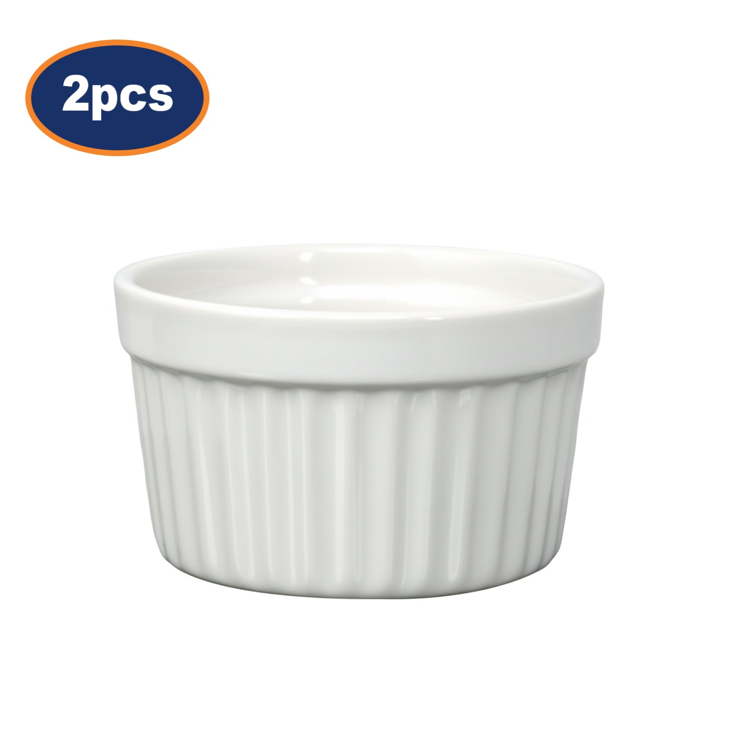 2Pcs White Ramekin Bowl Porcelain Fluted Souffle Dish