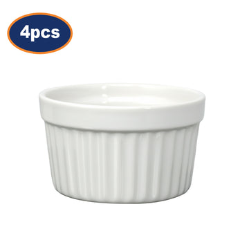 4Pcs White Ramekin Bowl Porcelain Fluted Souffle Dish