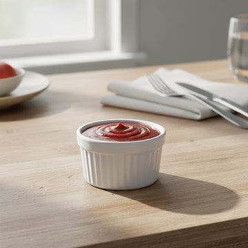 2Pcs White Ramekin Bowl Porcelain Fluted Souffle Dish