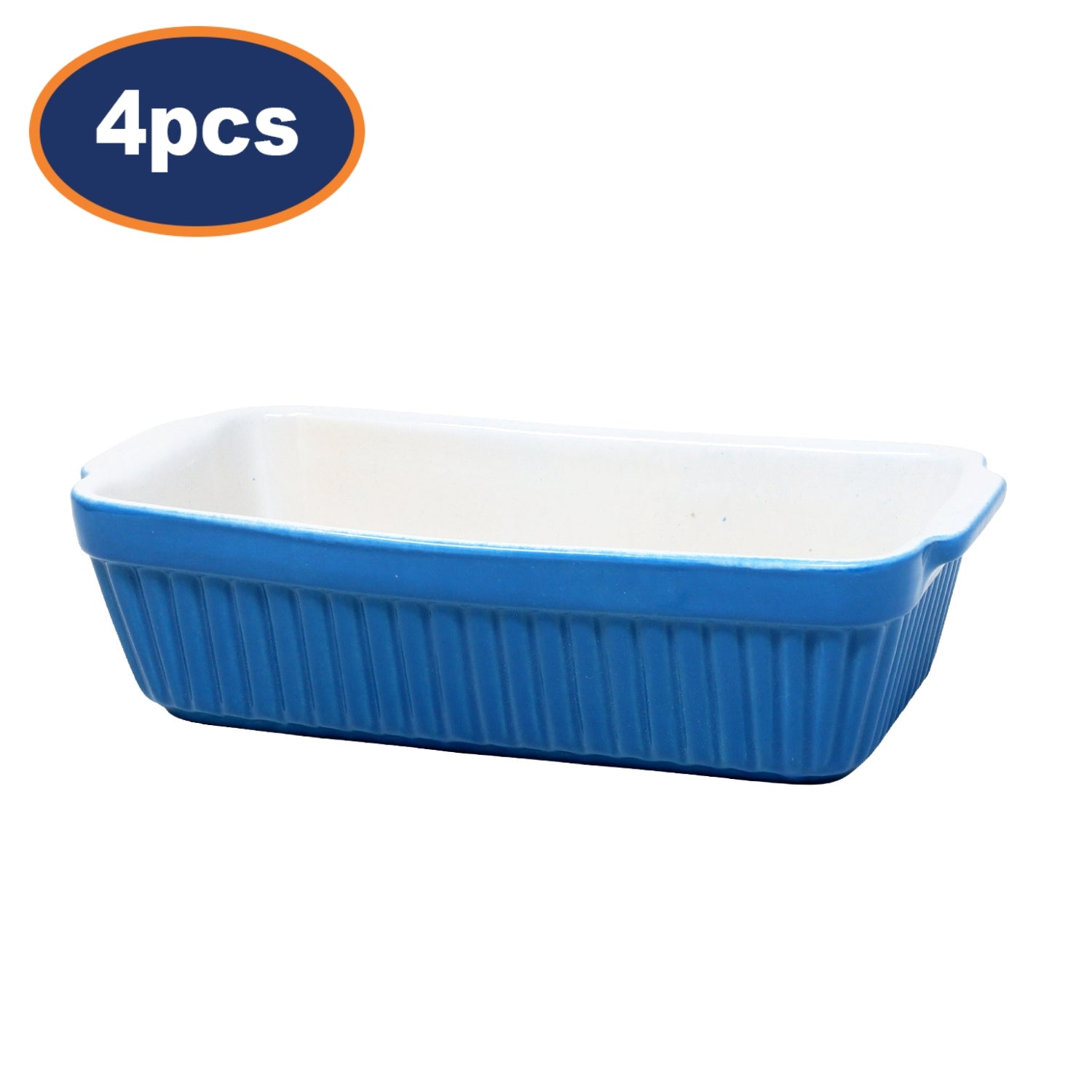 4Pcs 22.5cm Blue Ceramic Baking Dish with Handles Set