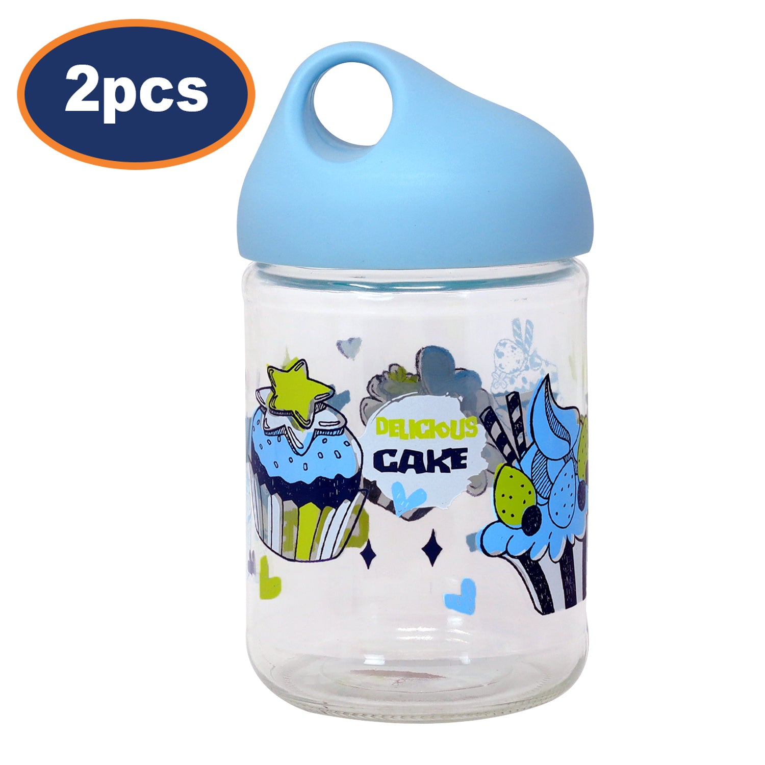 2Pcs Blue Glass Jar Airtight Pastel Lid 500ml