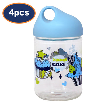 4Pcs Blue Glass Jar Airtight Pastel Lid 500ml