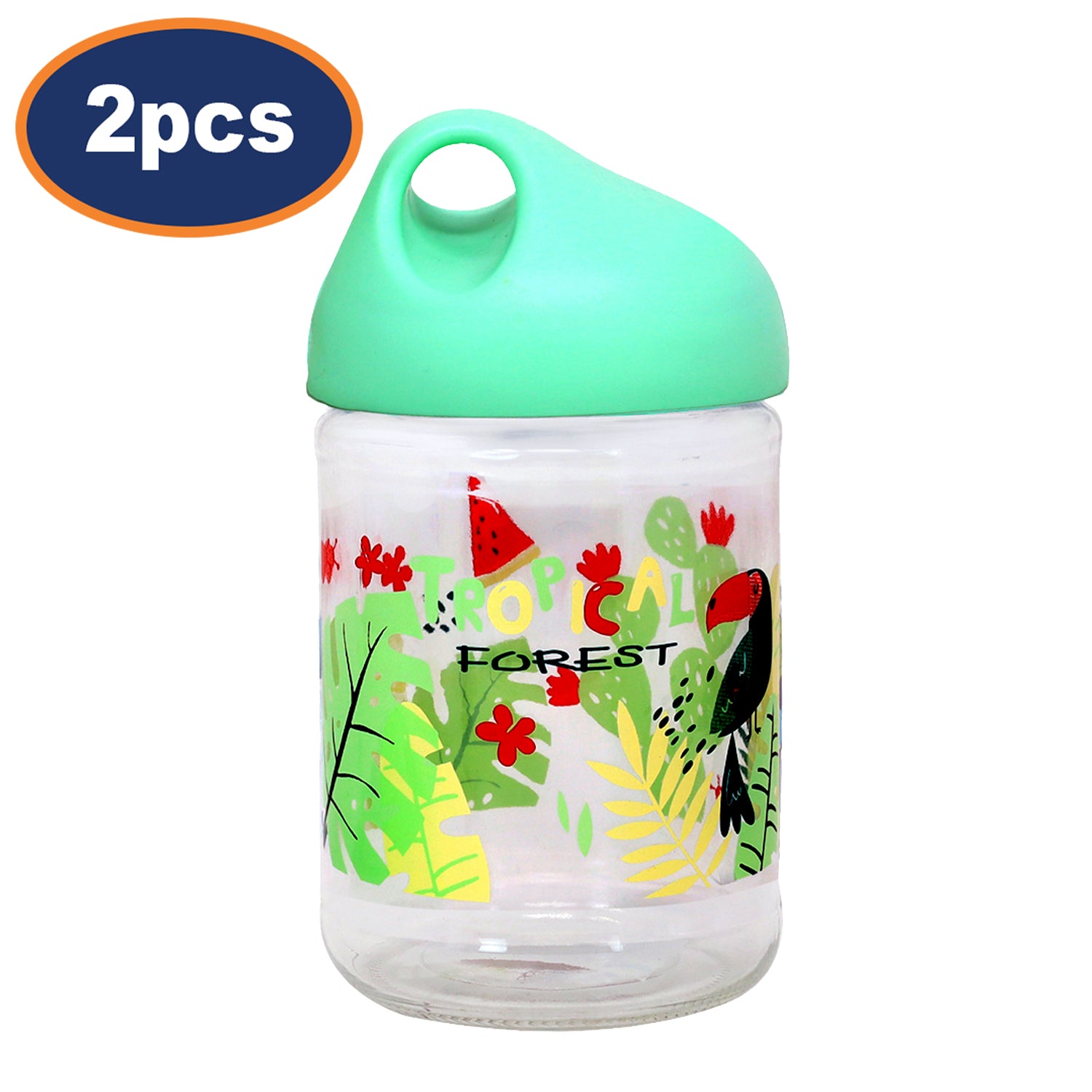 2Pcs Green Glass Jar Airtight Pastel Lid 500ml