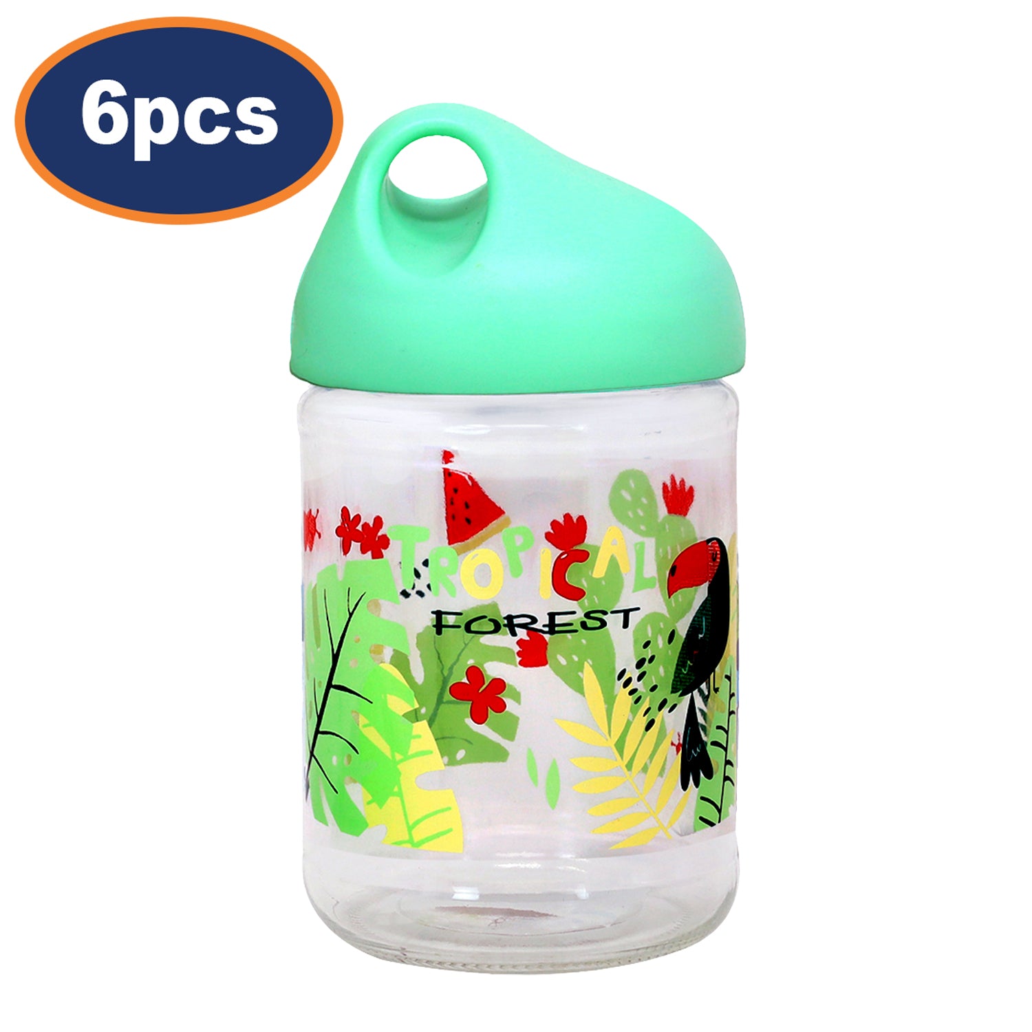 6Pcs Green Glass Jar Airtight Pastel Lid 500ml