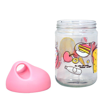 Pink Glass Jar Airtight Pastel Lid 500ml Food Container