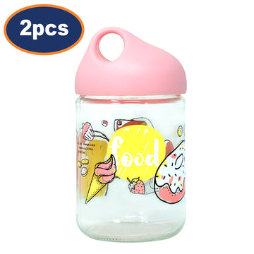 2PcsPink Glass Jar Airtight Pastel Lid 500ml