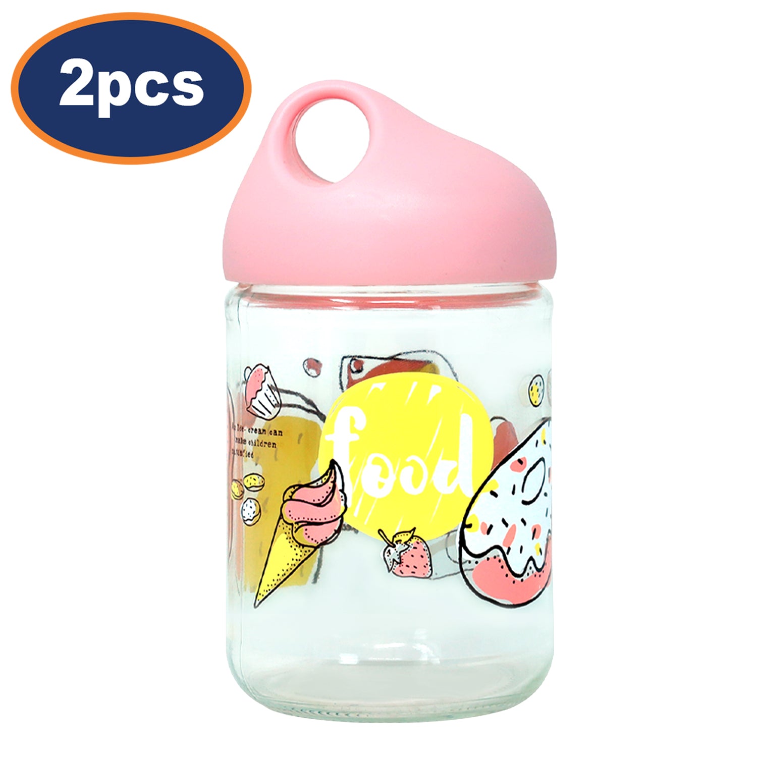 2PcsPink Glass Jar Airtight Pastel Lid 500ml