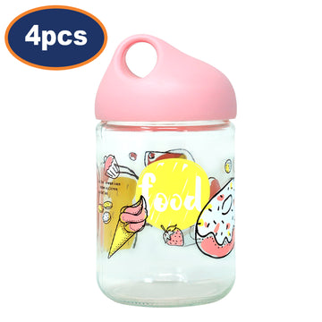 4PcsPink Glass Jar Airtight Pastel Lid 500ml