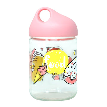 Pink Glass Jar Airtight Pastel Lid 500ml Food Container