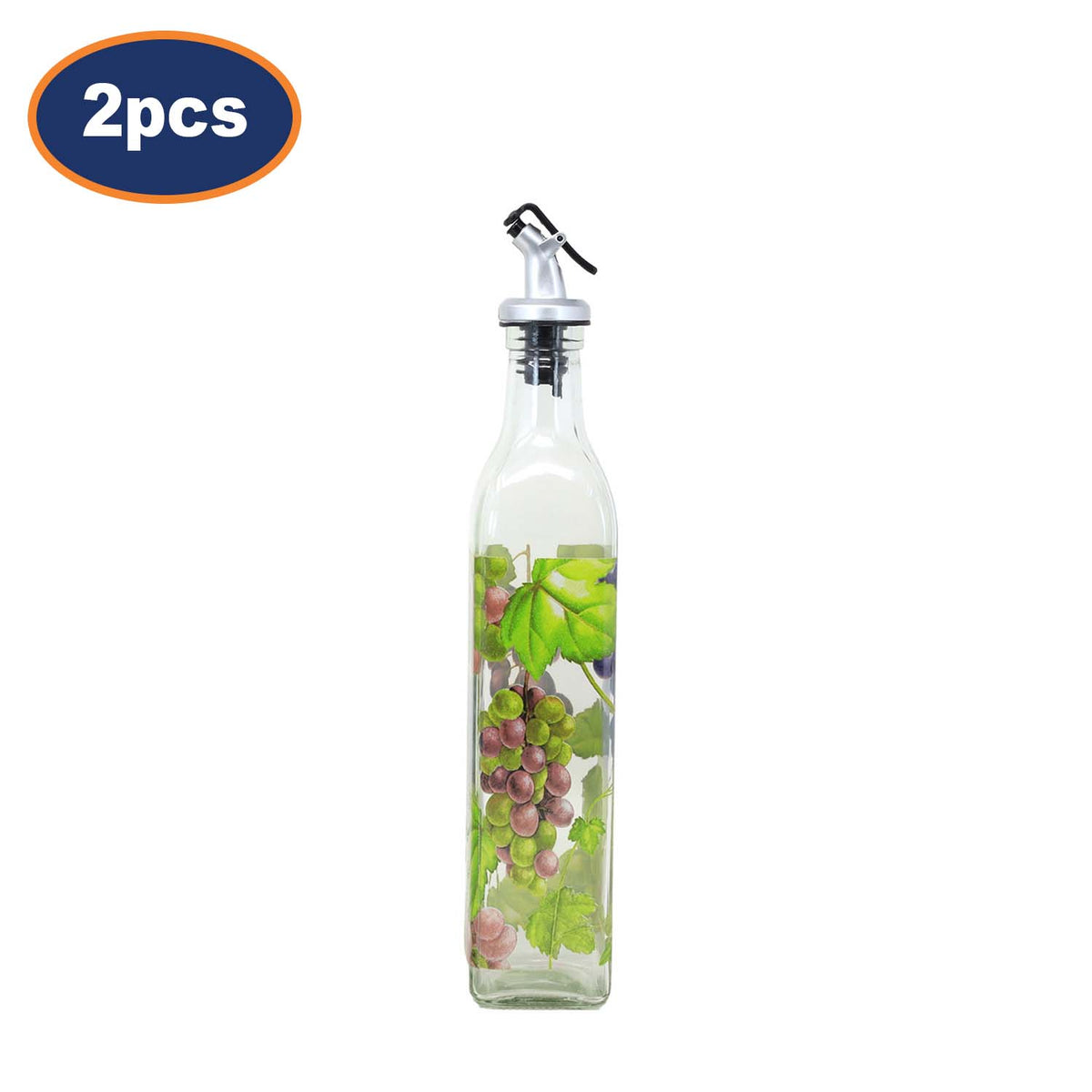 2Pcs 500ml Grapes Design Oil/Vinegar Dispenser Glass Bottle