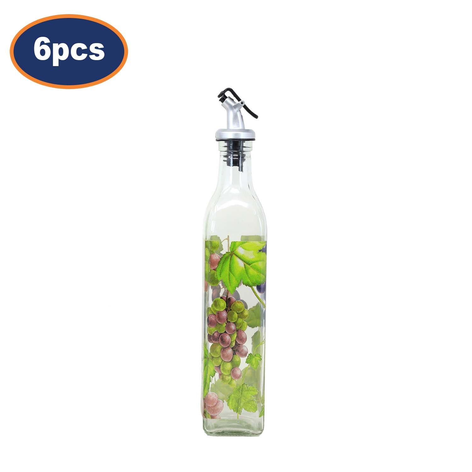 6Pcs 500ml Grapes Design Oil/Vinegar Dispenser Glass Bottle