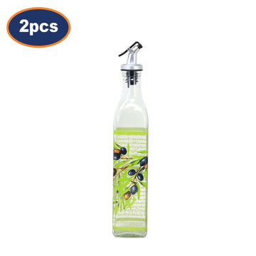 2Pcs 500ml Olives Design Oil/Vinegar Dispenser Glass Bottle