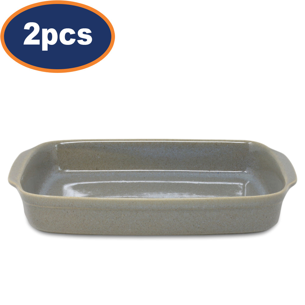2Pcs 33cm Grey Ceramic Rectangular Baking Dish