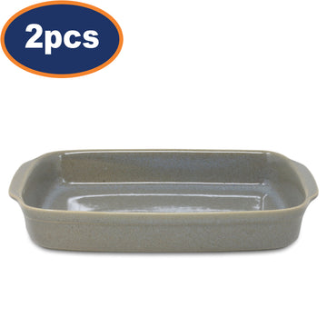 2Pcs 33cm Grey Ceramic Rectangular Baking Dish