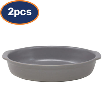 2Pcs 32.5cm Ceramic Grey Oval Baking Dish