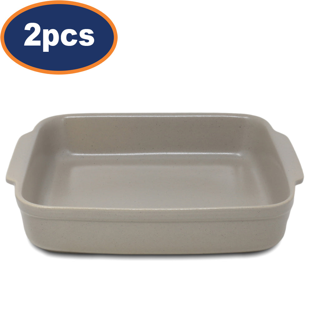 2Pcs 28cm Beige Ceramic Square Baking Dish