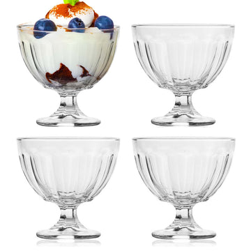 4Pcs 400ml Clear Fluted Glass Ice Cream Cups