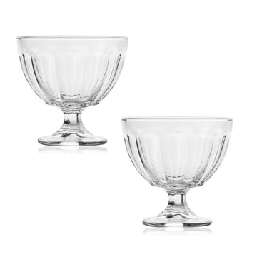 2Pcs 400ml Clear Fluted Glass Ice Cream Cups