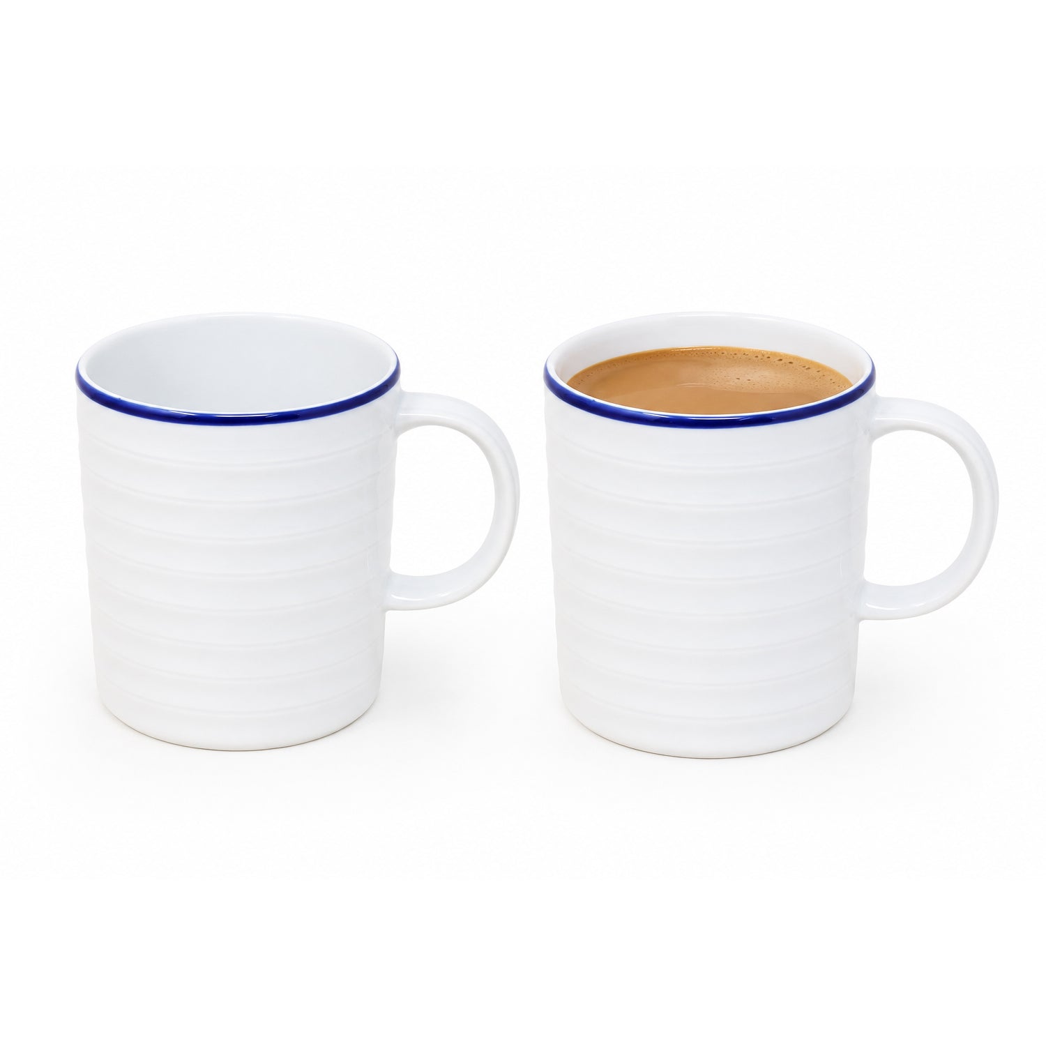 2Pcs 300ml White Stoneware Blue Rim Mug Set