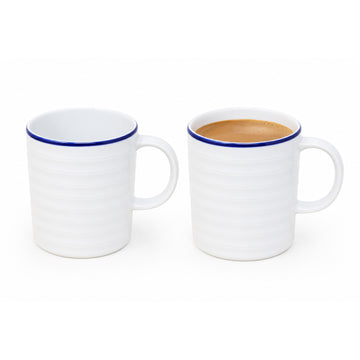 2Pcs 300ml White Stoneware Blue Rim Mug Set