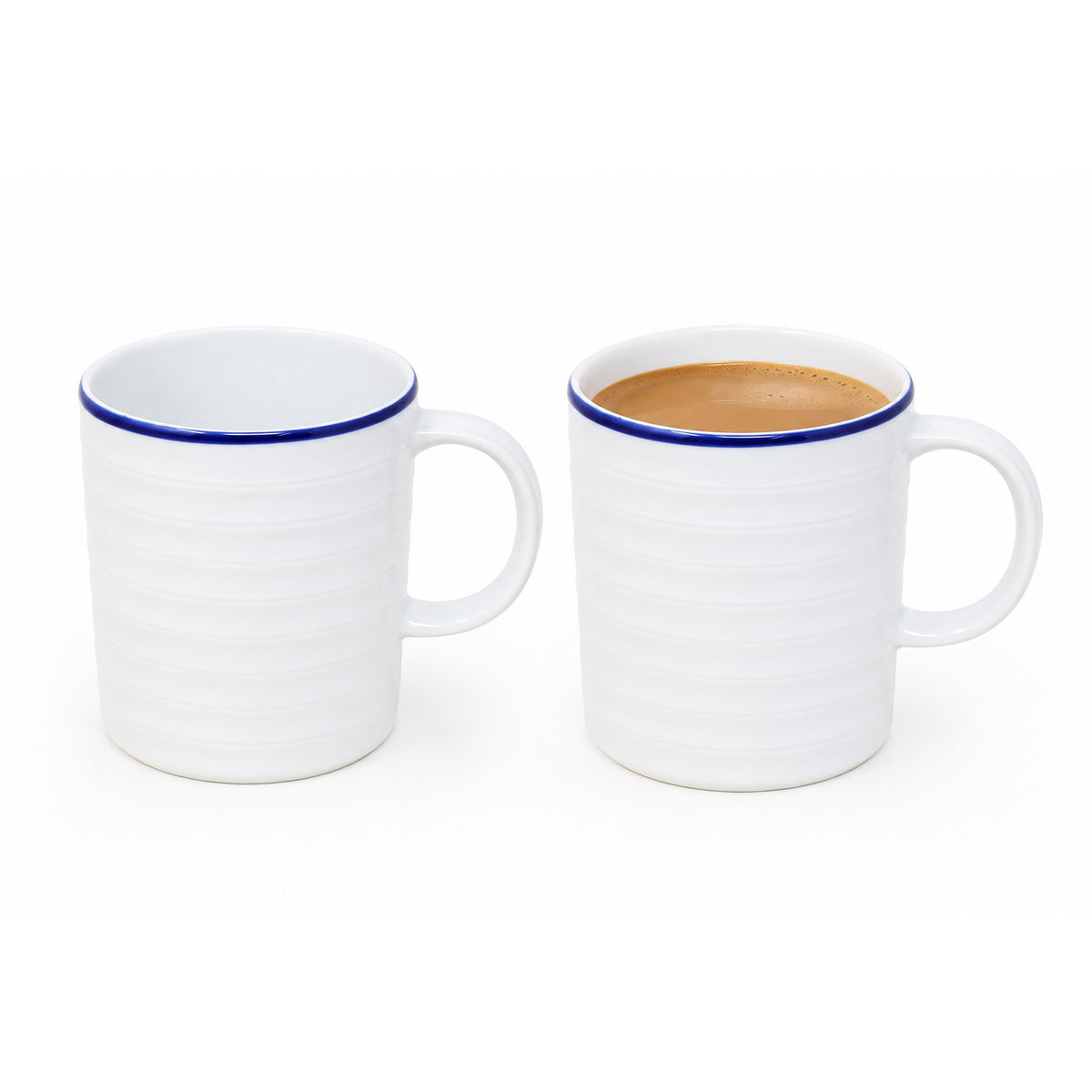 2Pcs 300ml White Stoneware Blue Rim Mug Set