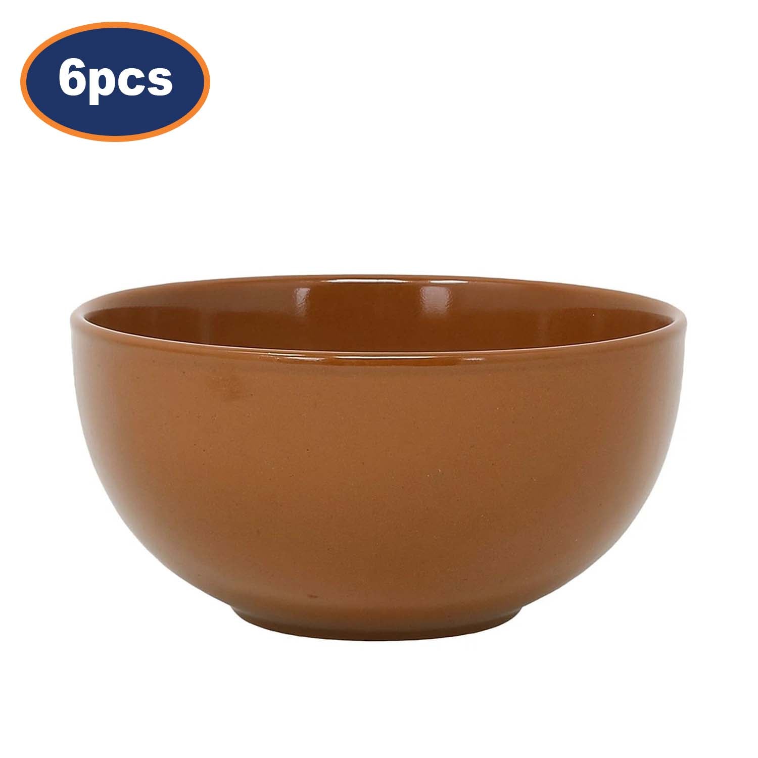 6Pcs 15.5cm Brown Ceramic Salad Bowl