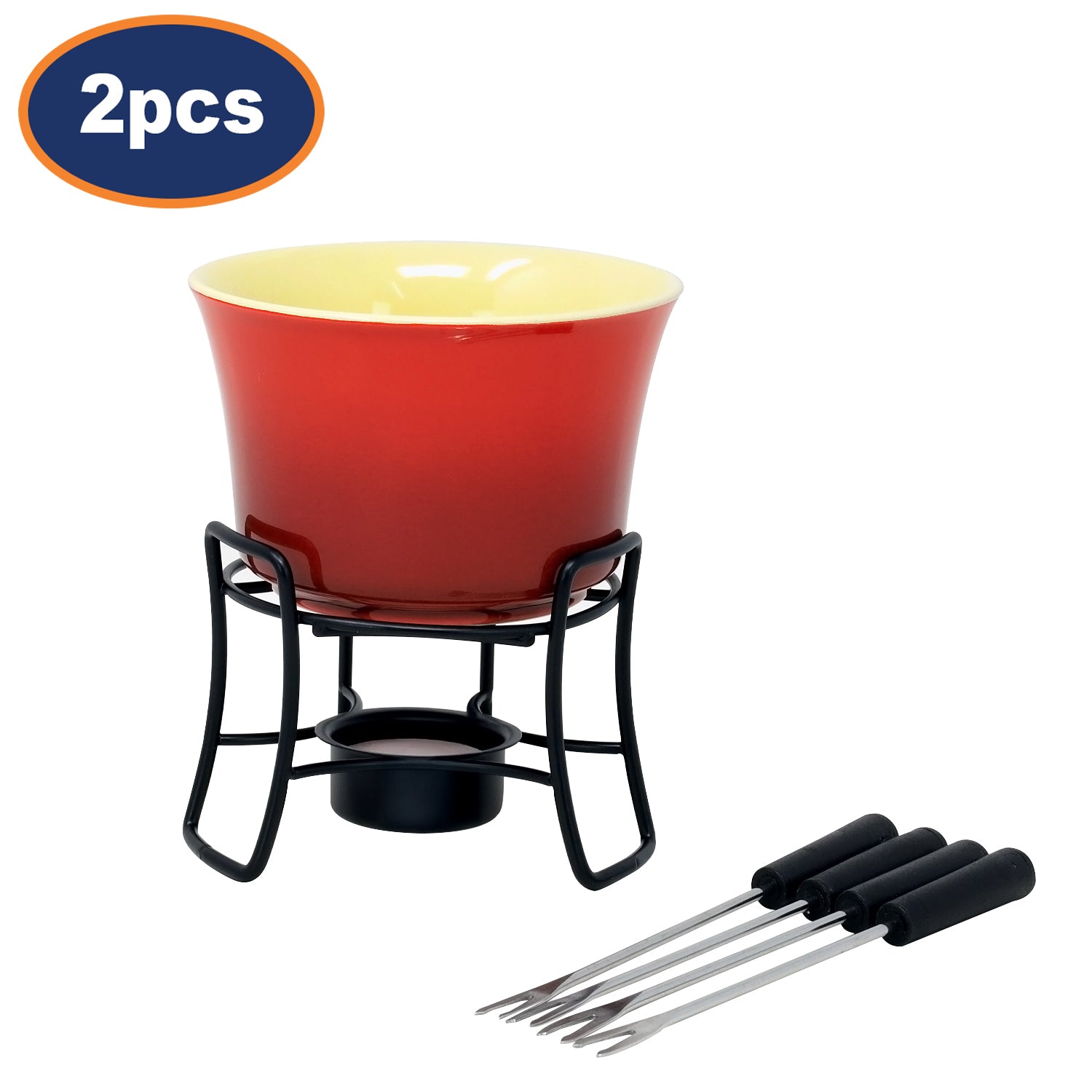 2Pcs Chocolate Fondue Set with Forks & Tealight (Red)