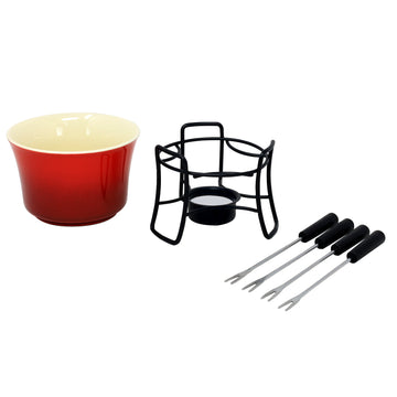 Chocolate Fondue Set with Forks and Tealight (Red)