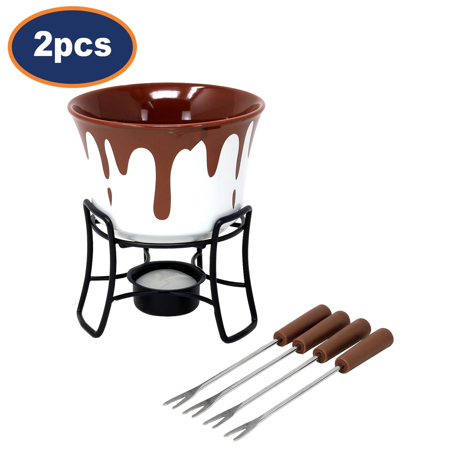 2Pcs Chocolate Fondue Set with Forks & Tealight (White)