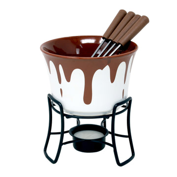 2Pcs Chocolate Fondue Set with Forks & Tealight (White)