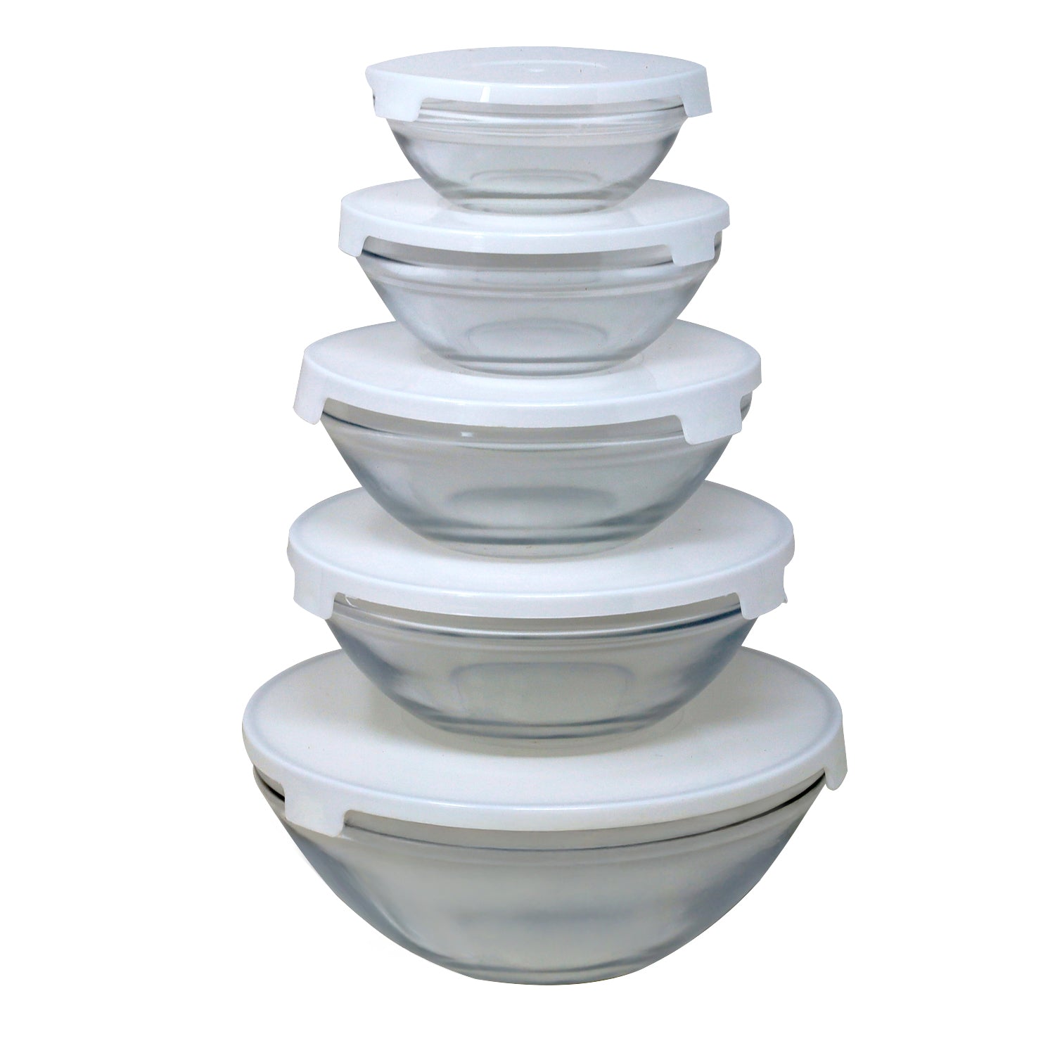 5-Piece White Lid Glass Bowl Container Set