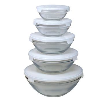 5-Piece White Lid Glass Bowl Container Set