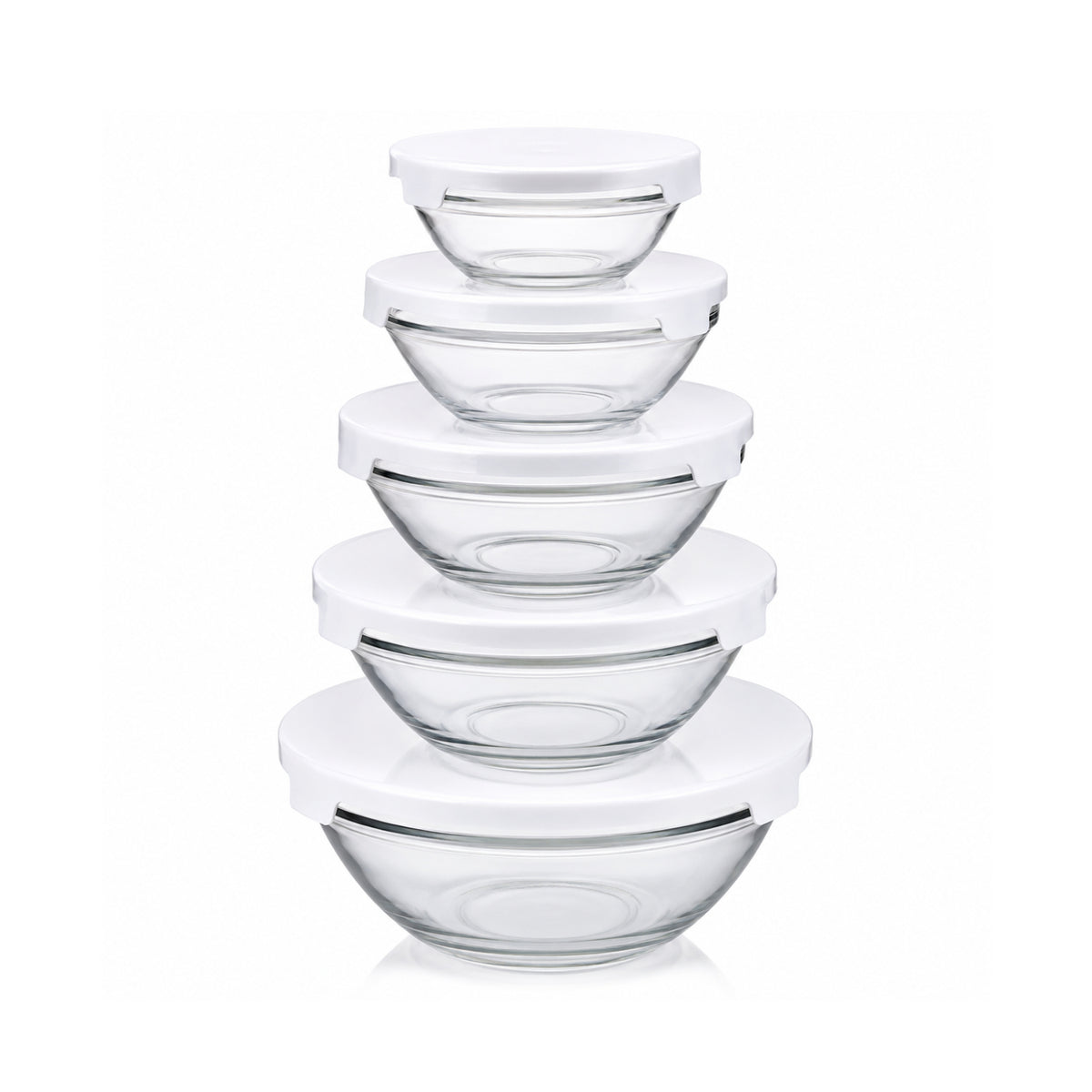 5-Piece White Lid Glass Bowl Container Set
