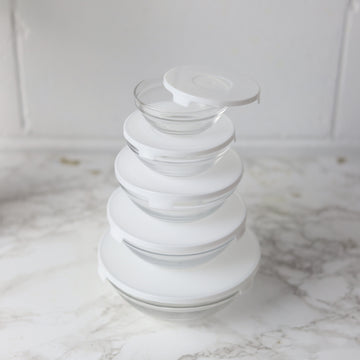 5-Piece White Lid Glass Bowl Container Set