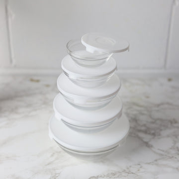 5-Piece White Lid Glass Bowl Container Set
