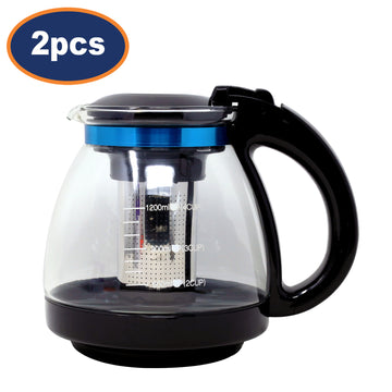 2Pcs 1500ml Glass Teapot with Stainless Steel Infuser & Lid