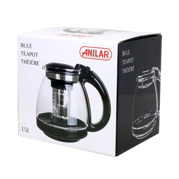 2Pcs 1500ml Glass Teapot with Stainless Steel Infuser & Lid
